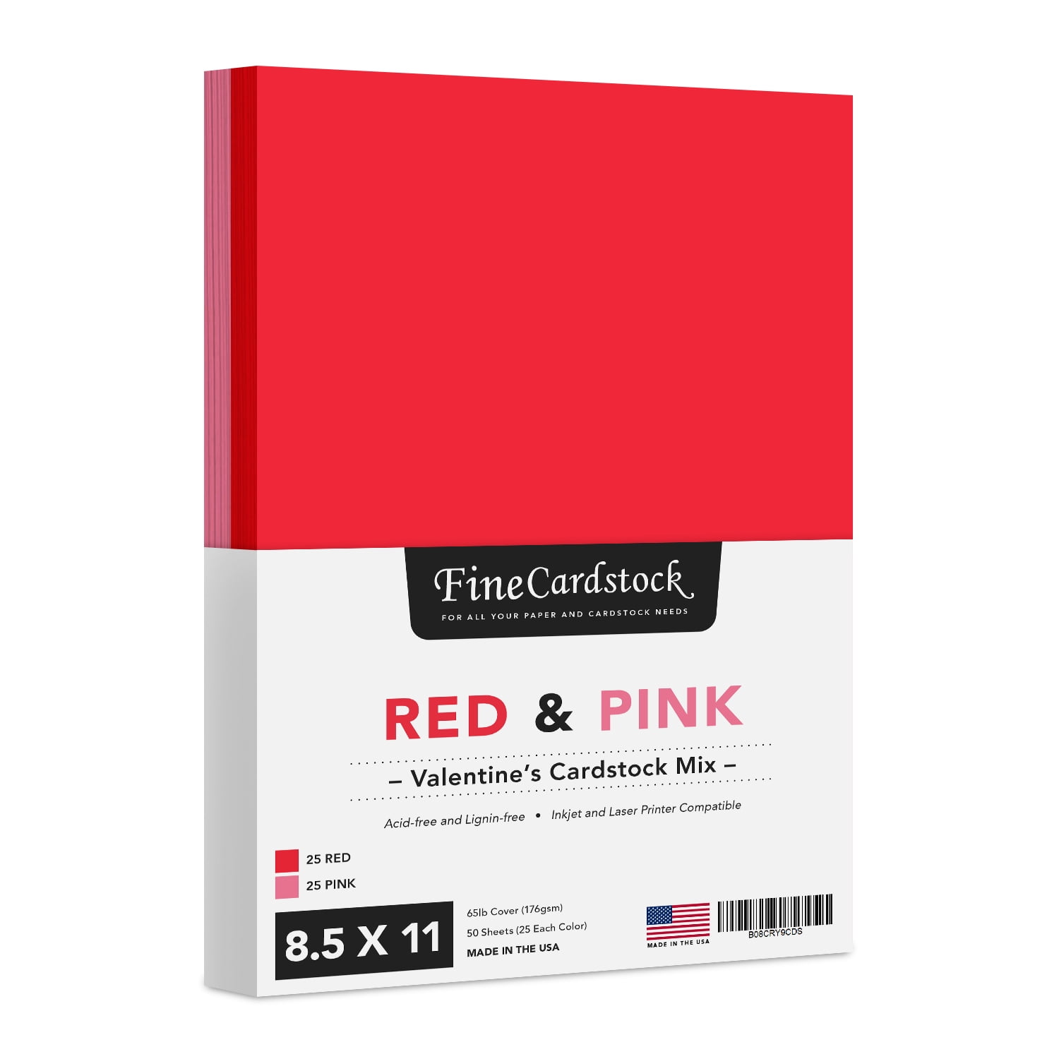 Valentine's Day Colored Card Stock Paper, Red & Pink 8.5 x 11" Cardstock for Greeting Cards, Art & Crafts, Invitations | 65lb Cover, Printer Compatible | 25 Red, 25 Pink (50 Sheets Total)