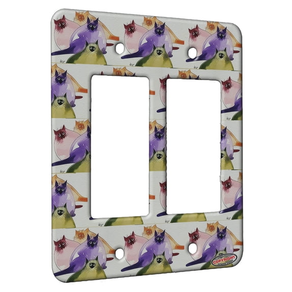 KuzmarK™ 2 Gang Rocker Wall Plate - Four Colorful Siamese Kitties Absract Cat Modern Art by Denise Every