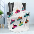 thumbnail image 4 of Running Soft Flannel Fleece Blanket, Arrangement of Gym Shoes Sneakers Trainers Set Footwear Colorful Pattern Shoelaces, Cozy Plush for Indoor and Outdoor Use, 60" x 80", Multicolor, by Ambesonne, 4 of 5