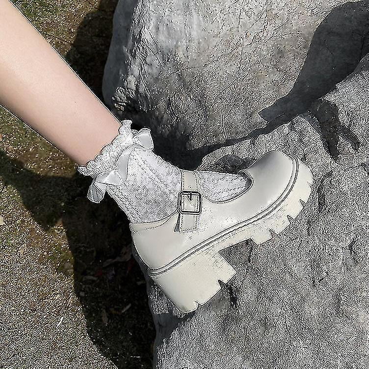 Yeashow Platform Shoes Heels Mary Janes White Lolita Shoes Women Japanese Style Vintage Shoes For Women College Student Women s Shoes 42