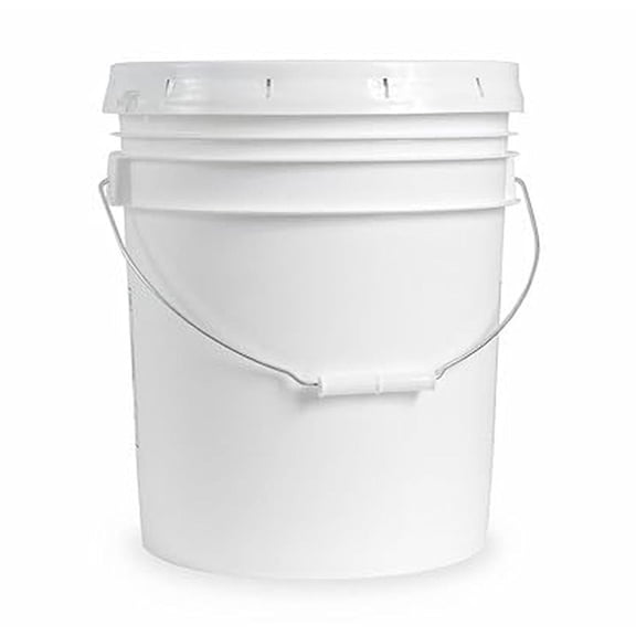 5 Gallon White Plastic Buckets with Lids & Handles - Set of 6 - Food Grade HDPE, Heavy Duty, .09" Thick - All Purpose Utility Buckets for Home, Garden, & Industrial Use