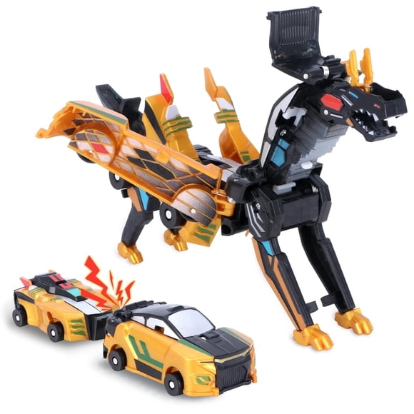 Funtogether Toys Magnetic Dinosaur Transformer Car Toy, 2-in-1 Collision Transforming Vehicle to Unicorn Robot, STEM Gift for Boys and Girls Ages 3-12