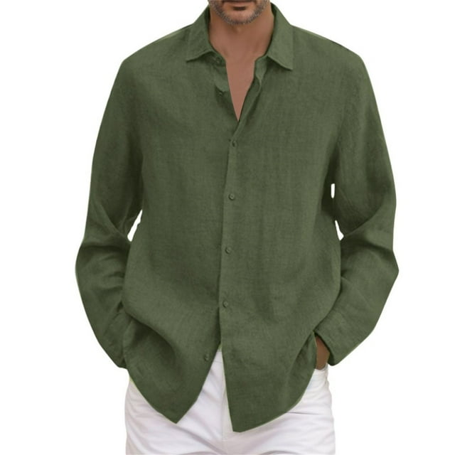 Ketyyh-chn99 Chemise Habillée Décontractée pour Homme Mode Été Unie Décontractée Grande Taille Chemise Ample pour Homme Col Rabattu Chemise à Manches Longues Vert Armée, TG