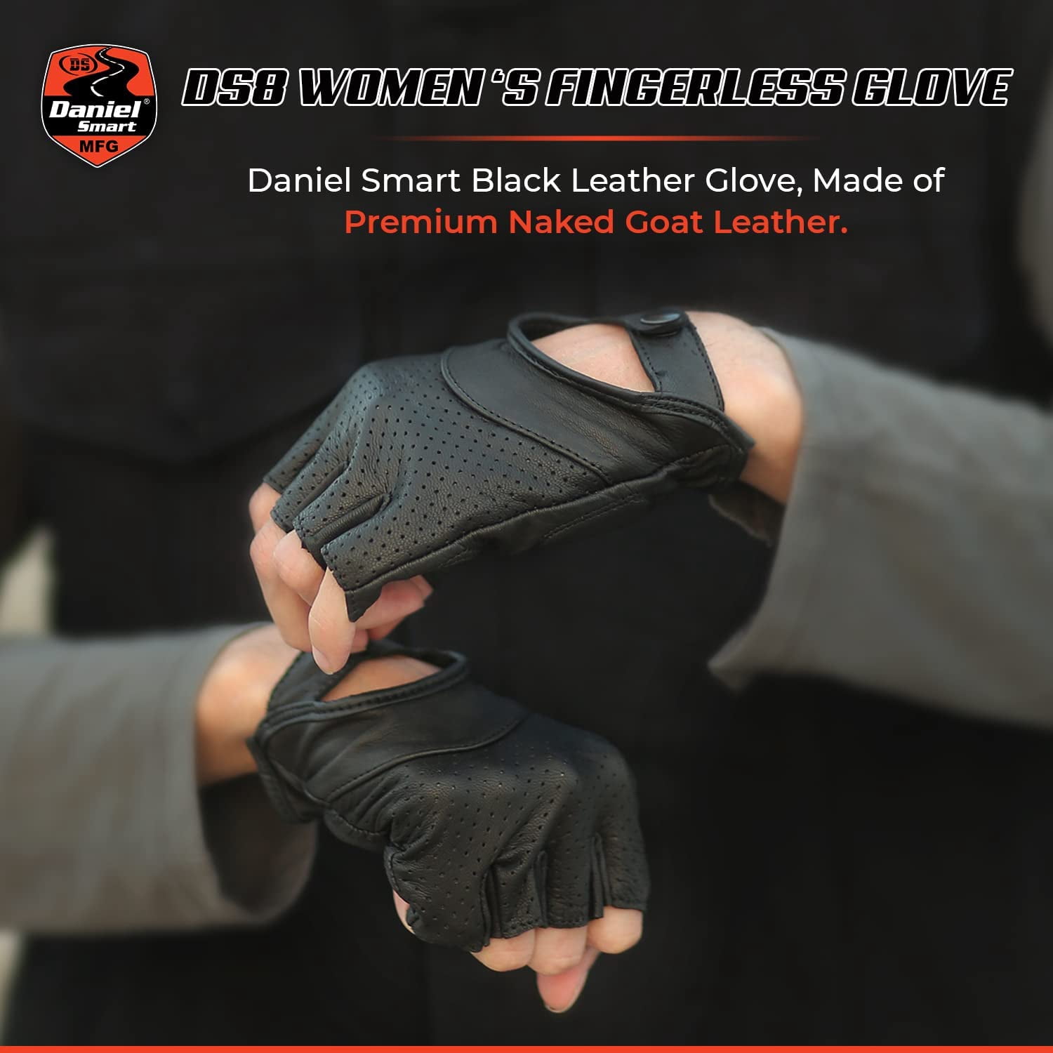 Daniel Smart Genuine Women’s Motorcycle Leather Gloves – Aniline Goat Leather - Fingerless Motorcycle Gloves with Perforated action and Gel Palm