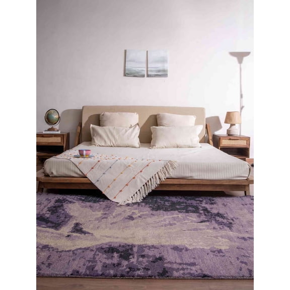 HAND KNOTTED WOOL CONTEMPORARY MODERN AREA RUGS - 8'x10', Rectangle Shape, Purple Color, Classic Traditional Design, Low Pile Handmade Area Rugs for Living Room, Bed Room (N00807)