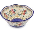 thumbnail image 1 of Polish Pottery 9-inch Fluted Bowl (Red Anemone Meadow Theme) Hand Painted in Boleslawiec, Poland + Certificate of Authenticity, 1 of 6
