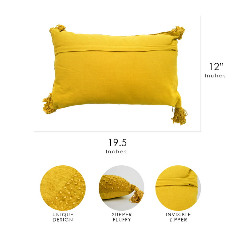 Hand-Woven Yellow Boho Moroccan Decorative Throw Pillow - 19.5 x 12