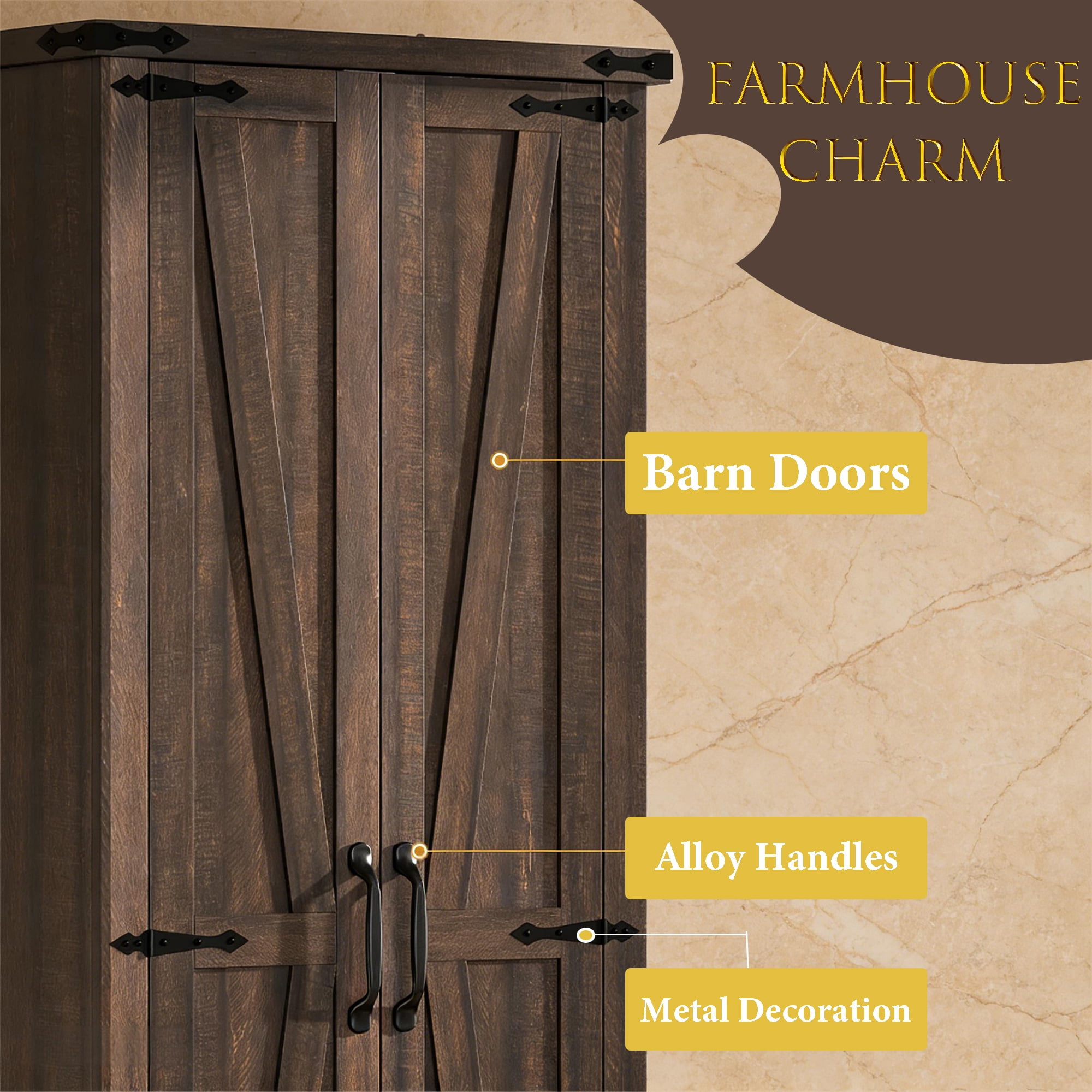 Farmhouse Pantry Cabinet, 70.9" Tall Kitchen Pantry Storage Cabinet with Barn Door,Drawer & Adjustable Shelves