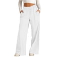 thumbnail image 2 of Nestiefly Womens Wide Leg Pants Flowy Linen Palazzo Trousers Drawstring Elastic Waist Summer Beach Casual Vacation Clothes White M, 2 of 3