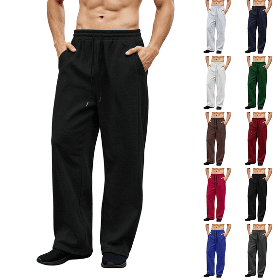 Liuinsasek Lightweight Sweatpants for Men Straight-cut Wide-leg Gym Long Pants Lounge Pants With Drawstring Waist Pockets