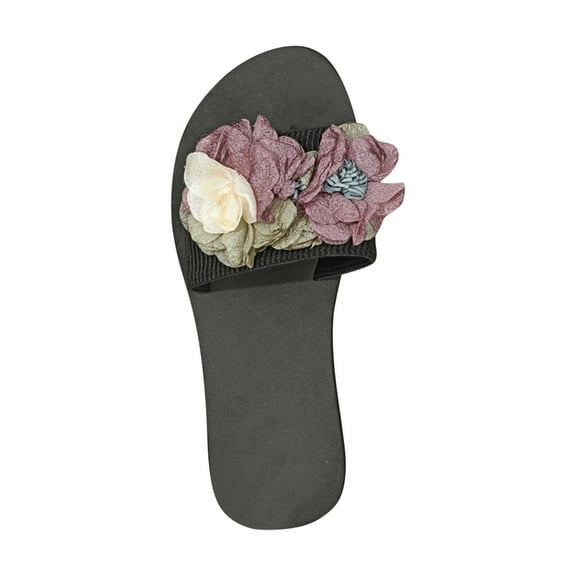 Anuirheih Slip on Sandals Women,Women's Thick Sole Mules One Line Slippers Flower Patchwork Sandals(Purple)