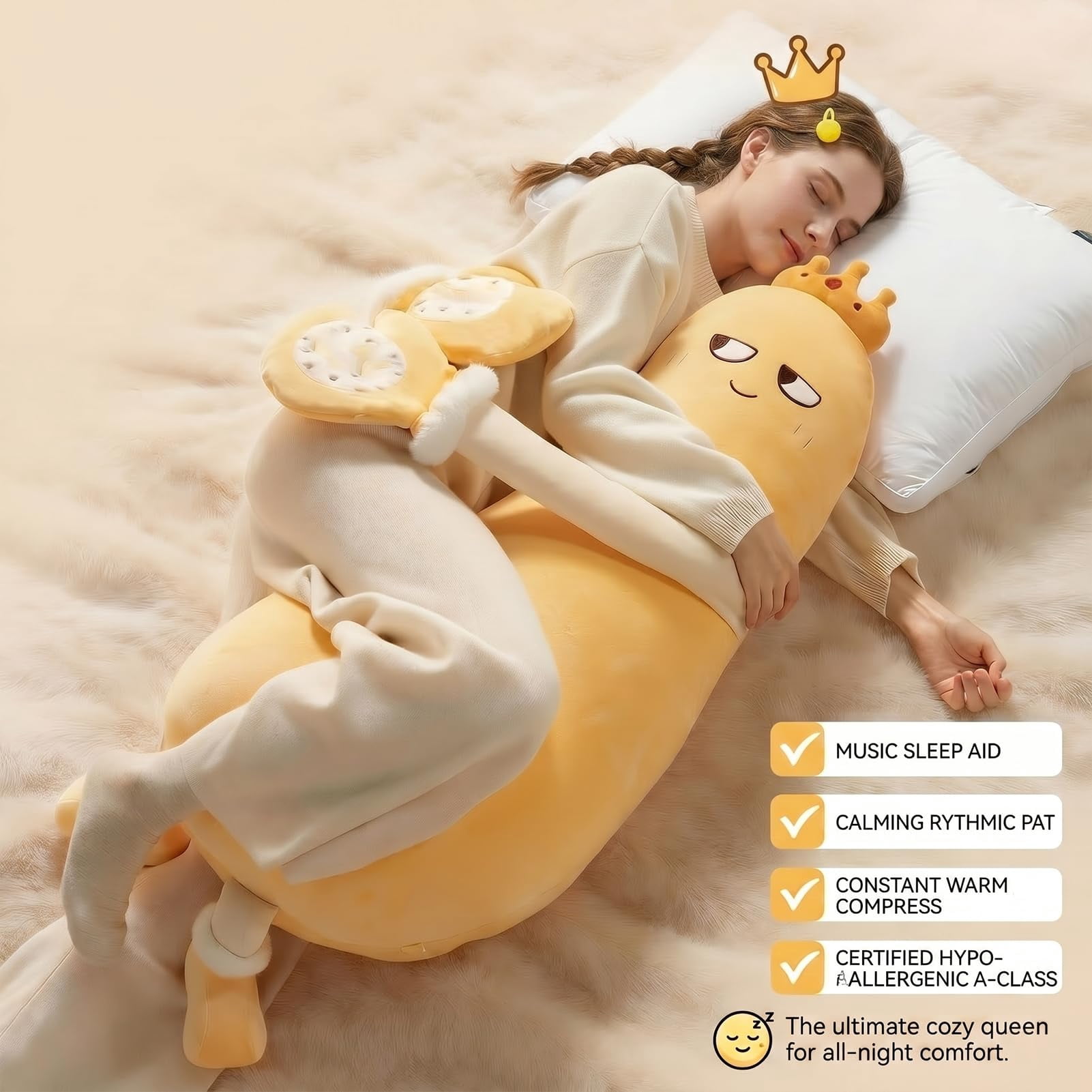 Okya Hugging Pillow for Adults, Heated Patting Okya Plush Long Pillow with Bluetooth Recording for Nighttime Rest