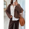 thumbnail image 6 of Women Chunky Knit Open Front Sweater Long Sleeve Button Loose Short Cardigan Outerwear Coats Brown L, 6 of 9