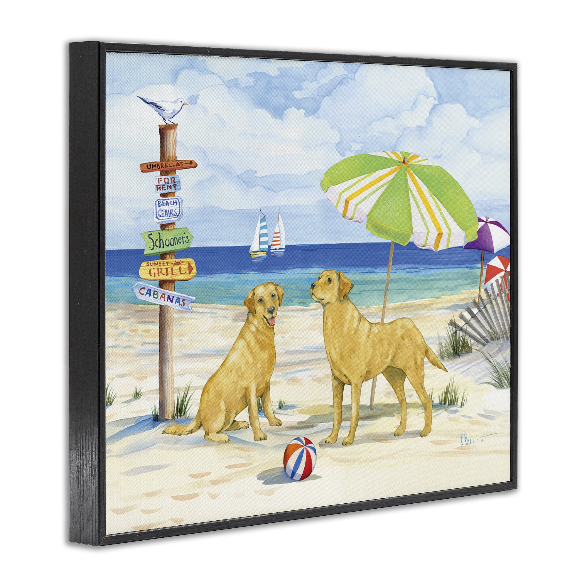 Stupell Industries Dog Beach Day Animals & Insects Painting Black Framed Art Print Wall Art, 20 x 16