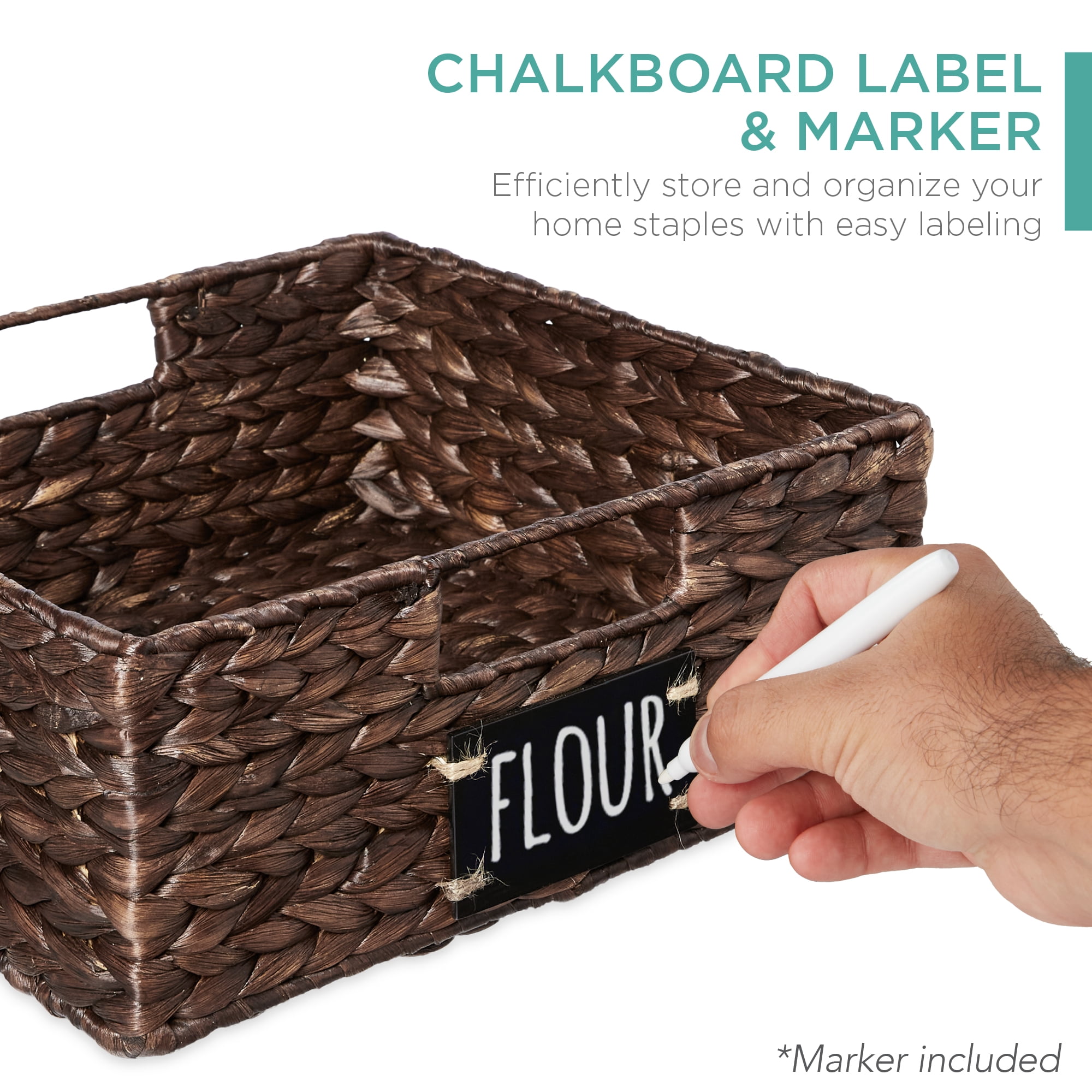 Best Choice Products Set of 4 13in Woven Water Hyacinth Pantry Baskets w/ Chalkboard Label, Chalk Marker - Brown