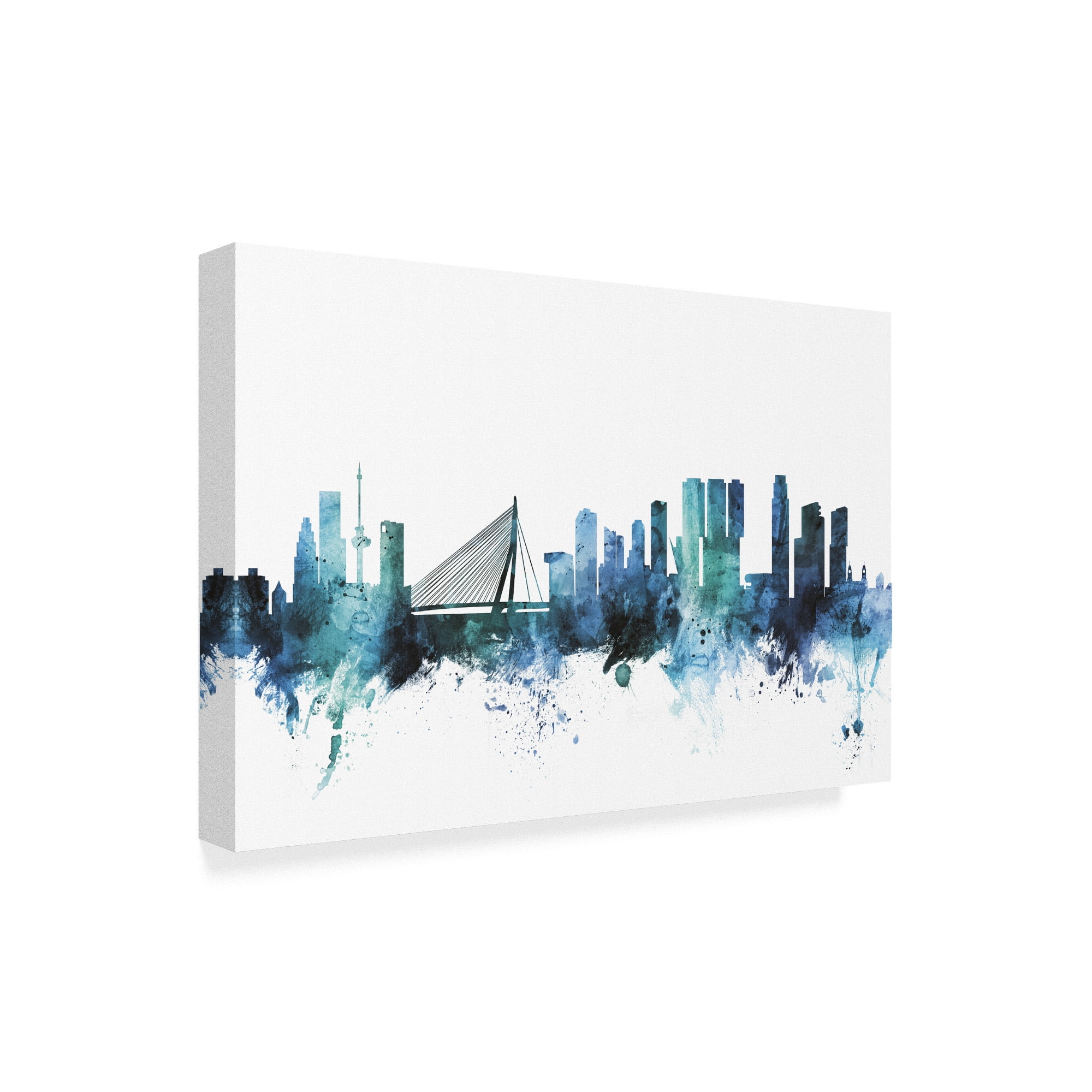 Trademark Fine Art 'Rotterdam Blue Teal Skyline' Canvas Art by Michael Tompsett