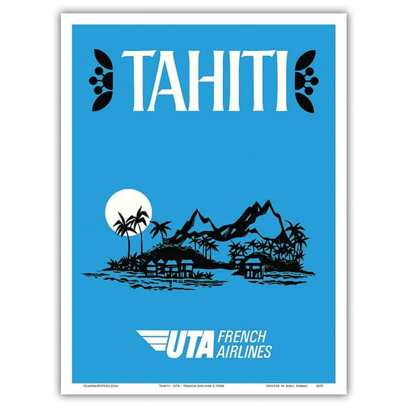 Tahiti - UTA (Union des Transports Aériens) - French Airlines - Vintage Airline Travel Poster c.1960s - Master Art Print (Unframed) 9in x 12in