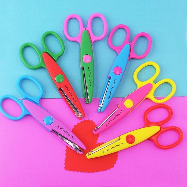 Tijeras de seguridad para ni?os, juego de tijeras para manualidades para ni?os y estudiantes, suministros de construcción de papel (6 uds, combinación de colores aleatorios) LingWen 8390612148170