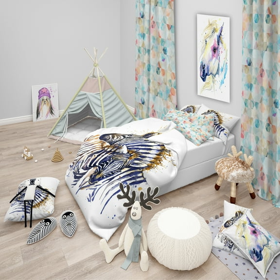 Designart 'Zebra Watercolor Rightwards' Modern & Contemporary Duvet Cover Set