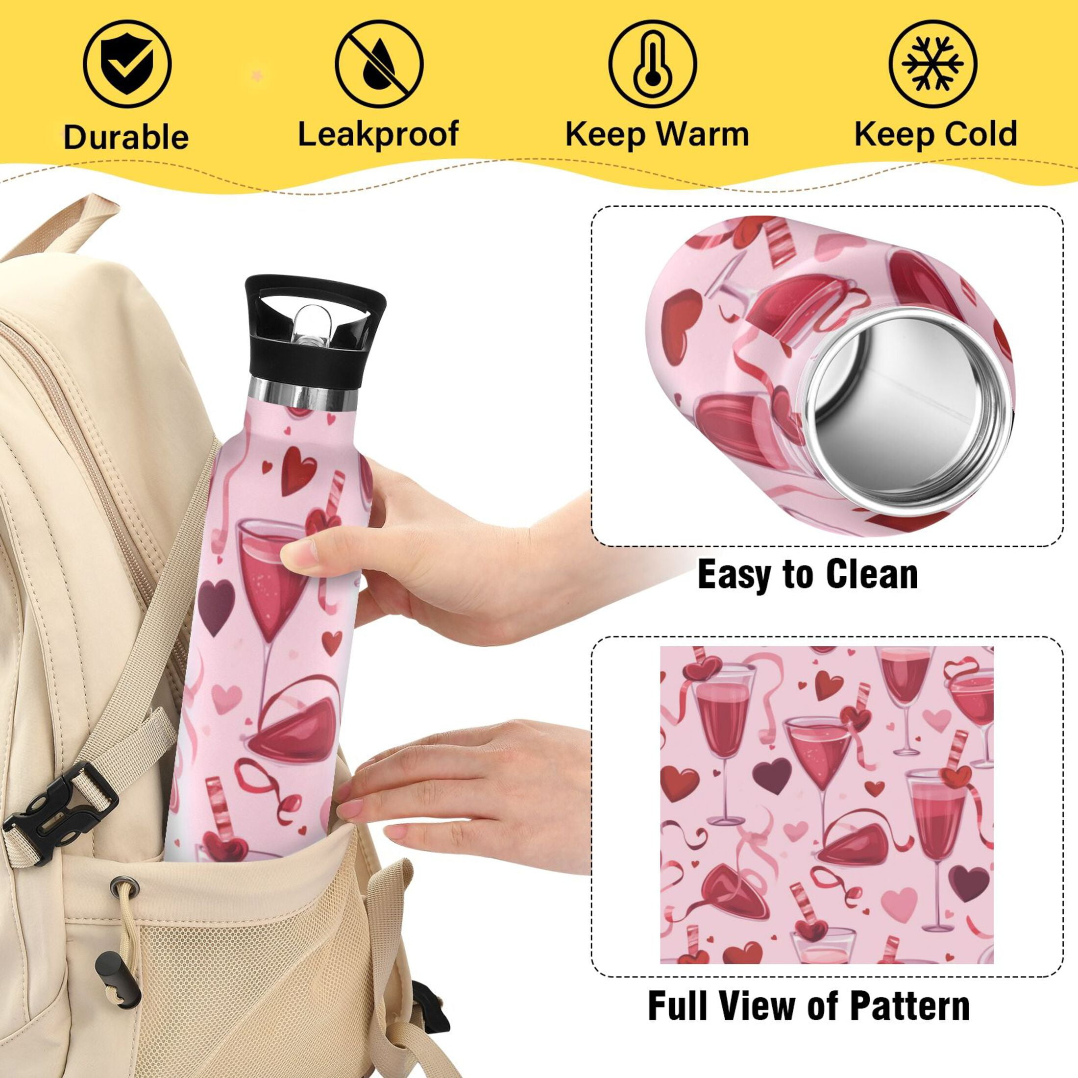 Kids Insulated Stainless Steel Sports Water Bottle 600ml (20oz) Cocktail Pattern