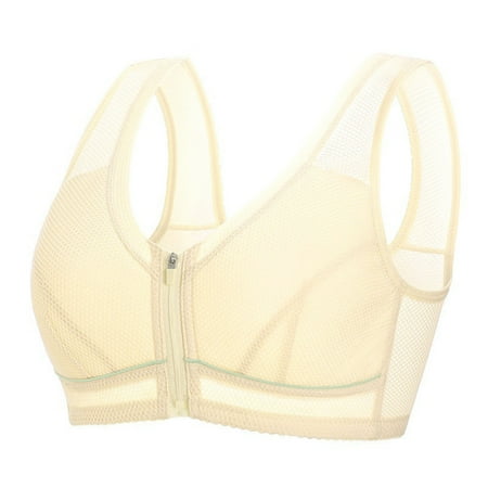 Fancifize Women Plus Size Front Closure Bras Wirefree Wide Band Posture Support Bra Easy Wear For Elderly Women D-G Cup