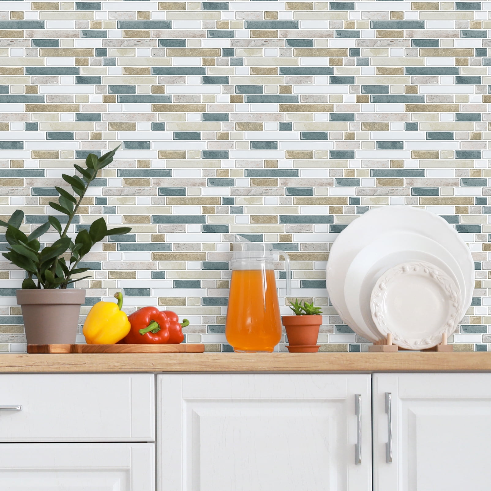 DEWOO Thick Kitchen Peel and Stick Tile Backsplash, Stick on Wall Tiles, 12"x12" Self Adhesive Sticky 3D Wall Marble Tiles Bathroom (10-Sheet，Light Brown)