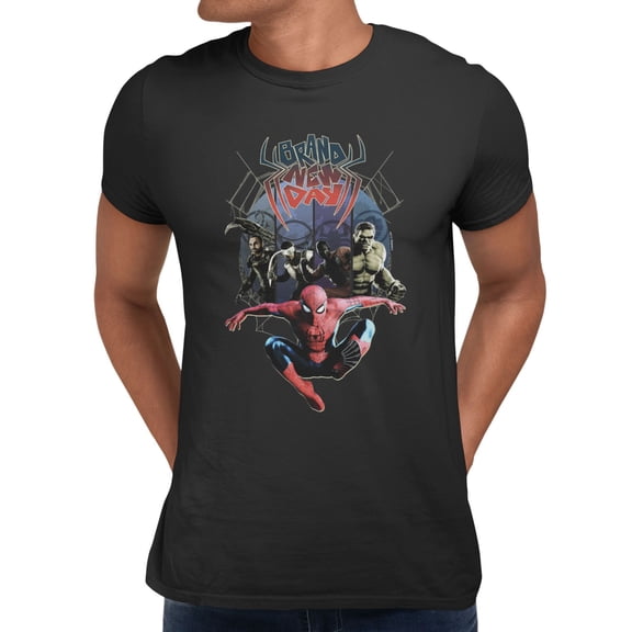 Marvel Spider-Man Brand New Day Men's Color Web Villain Panels T-Shirt (Black, S-XXXL)