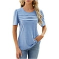 thumbnail image 2 of DYTTDG Women's Fashion Solid Color Round Neck Pleated Short Sleeve T-Shirt Casual Loose Daily Pullover Summer Tops Holiday Gift Finder, 2 of 3