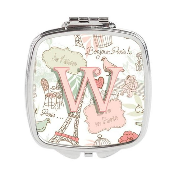 Carolines Treasures Letter W Love in Paris Pink Compact Mirror - Pink