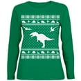 thumbnail image 1 of Dinosaurs Ugly XMAS Sweater Green Womens Long Sleeve T-Shirt - 2X-Large, 1 of 1