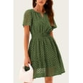thumbnail image 6 of Womens Summer Short Dress V Neck Short Sleeve A Line Wear To Work Hollow Out Lace Ruffle Cute Casual Beach Party Dresses, 6 of 6