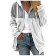 thumbnail image 3 of VISALY Womens Zip Up Hoodies Sweater Jacket Coat Stitching Three- Pocket Soft Hooded Pullover Sweatershirt Warm Artificial Wool Coat Outwear Casual Sweaters Fleece Hoodies Winter Sweaters Grey M, 3 of 7