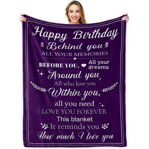 Birthday Gifts for Women Friendship Birthday Blanket Mom Birthday Gifts Happy Birthday Decorations Unique Birthday Gifts for Women/Men/Mom/Grandma/Wife Purple Birthday Throw Blanket 50''x60''