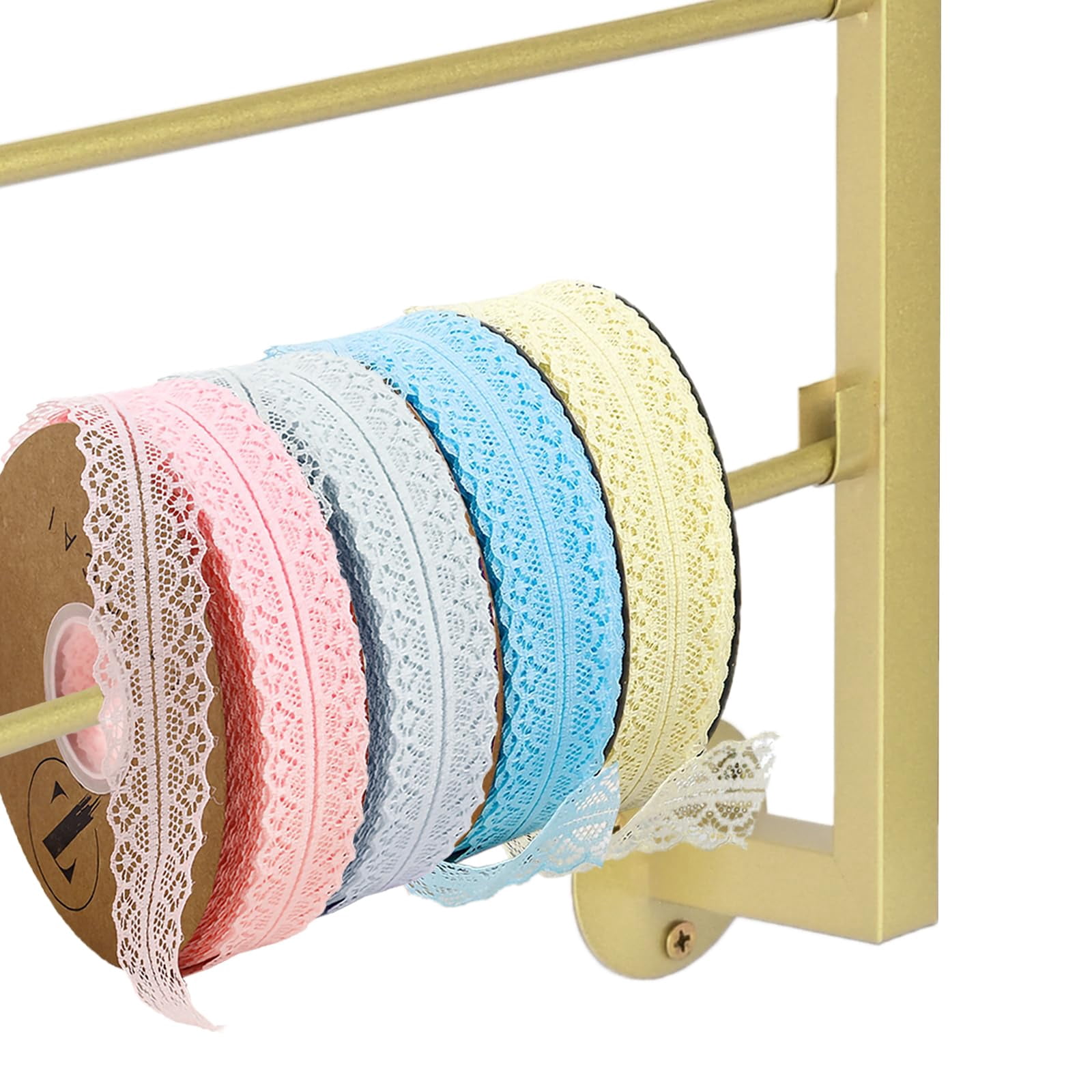 Gtouse 7 Tier Ribbon Holder Organizer, Metal Wall Mounted Ribbon Storage Rack, Gift Wrapping Paper Storage Organizer