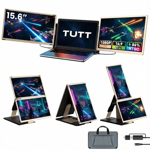 TUTT 15.6” FHD Portable Monitor – S6 Triple Screen Extender, USB-C/HDMI, 7 Viewing Modes | All Devices Compatible with Converter Cable (H5 Included)