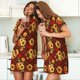 thumbnail image 4 of Balery Red Plaid Sunflower Camisón de manga corta con cuello redondo para mujer, cómodo y elegante., 4 of 6
