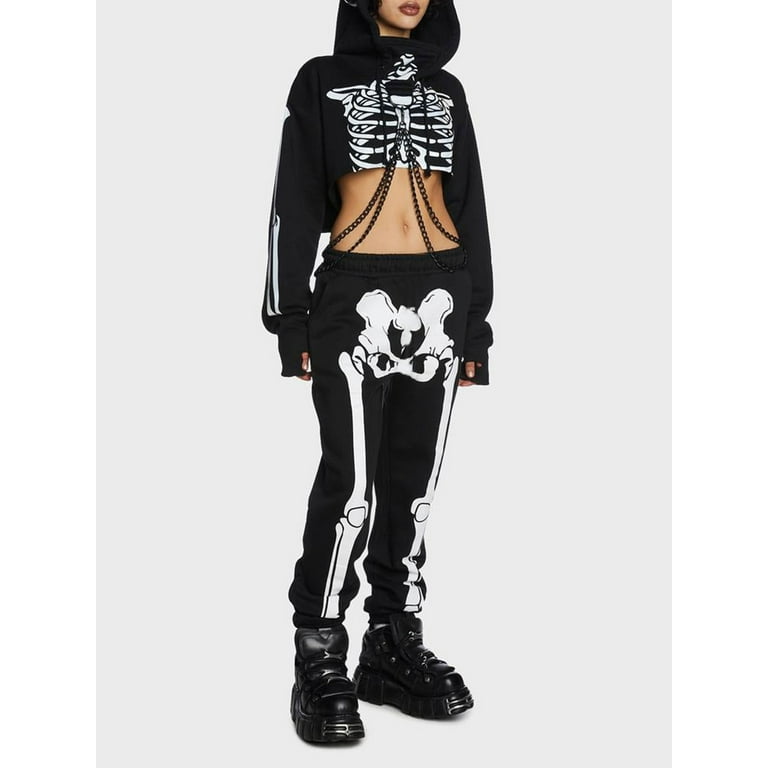 Liacowi Women Elastic Cargo Sweatpants Skeleton Print Joggers Pants Casual Trousers with Pockets for Streetwear Walmart
