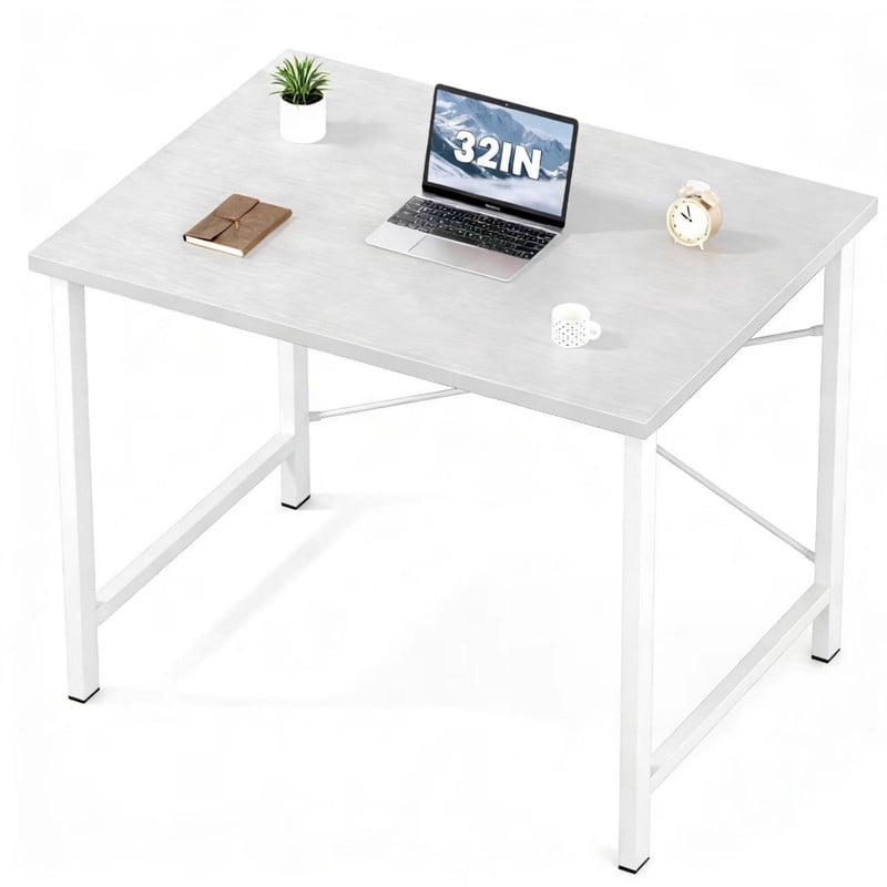 Kelno 31" Computer Desk Gaming Table Home Office Writing Study Workstation with Sturdy Metal Frame, Pure White
