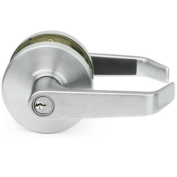 Lawrence Hardware Heavy-Duty Lock Set Cylindrical Grade 2 Door Lever with Key Lock, Chrome Entrance Standard 2 3/8"