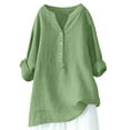thumbnail image 4 of Green Long Sleeve Shirts for Women, Flax Womens Fall Fashion 2024, Women's Loose Solid Color Standing Collar Button Long Sleeve Breathable Cotton And Linen T Top XL, 4 of 4