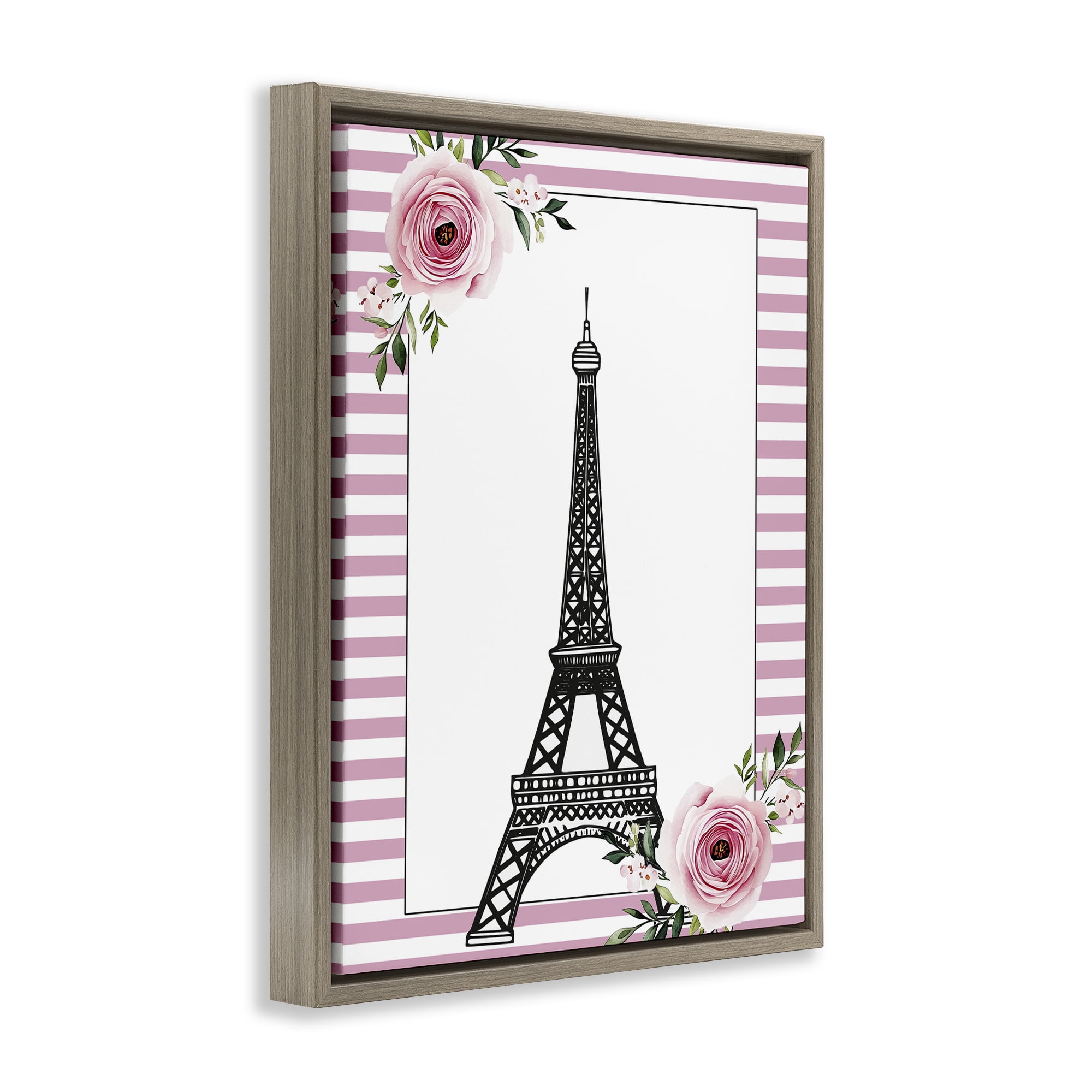 Parisian Tower & Roses Brown Framed Floater Canvas Wall Art, design by Christine Simpson Art
