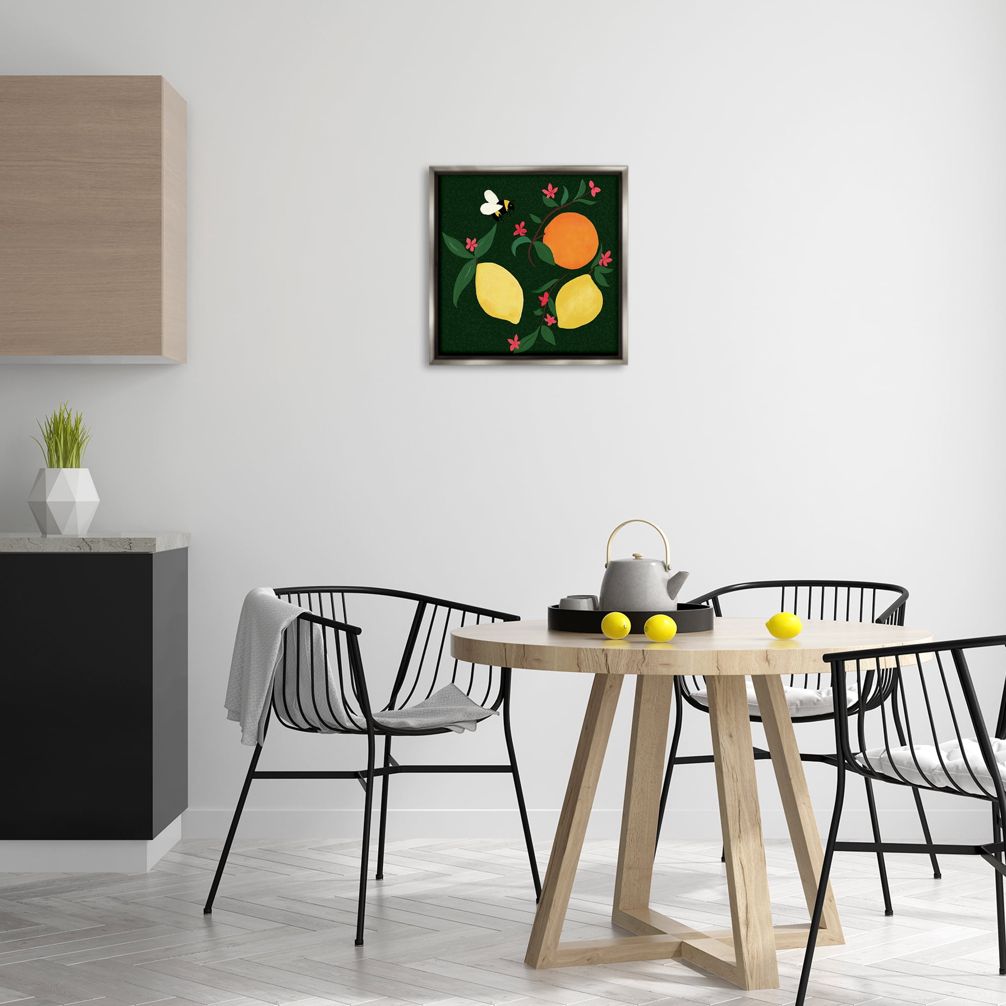 Stupell Industries Citrus & Bumble Bee Food & Beverage Painting Gray Floater Framed Canvas Art Print Wall Art, 18 x 18