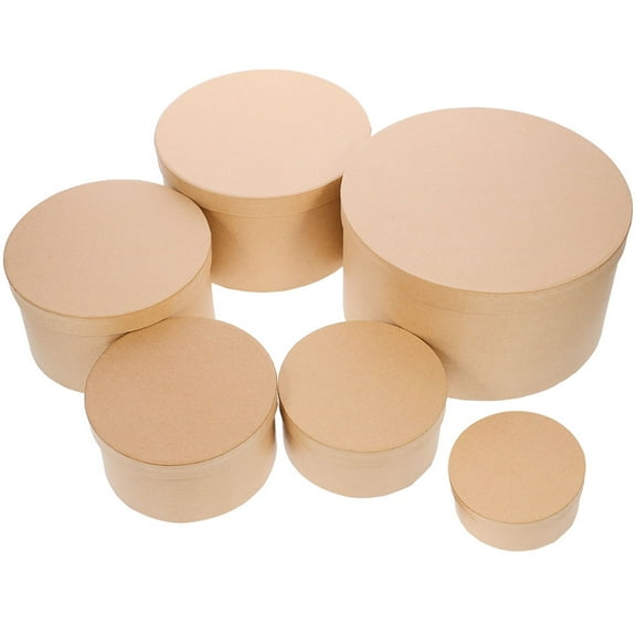 AURARMLET 6pcs Kraft Paper Round Boxes with Lids, Beige Minimalist Design, Storage and Packaging Boxes