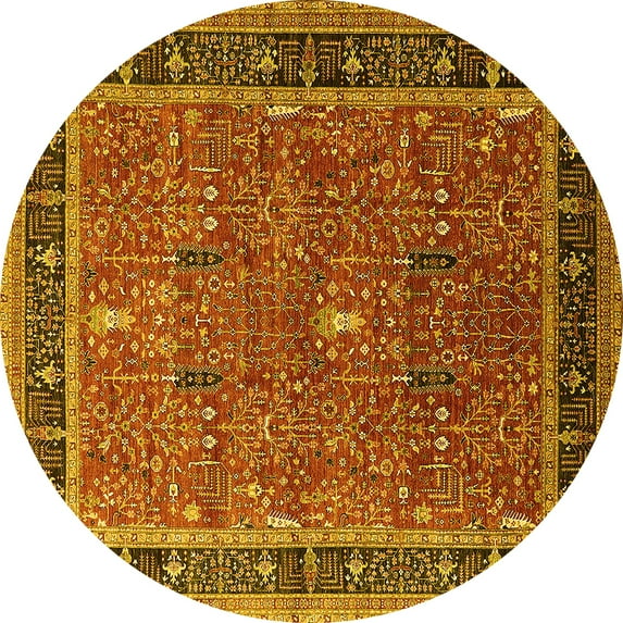 Ahgly Company Machine Washable Indoor Round Oriental Yellow Industrial Area Rugs, 3' Round