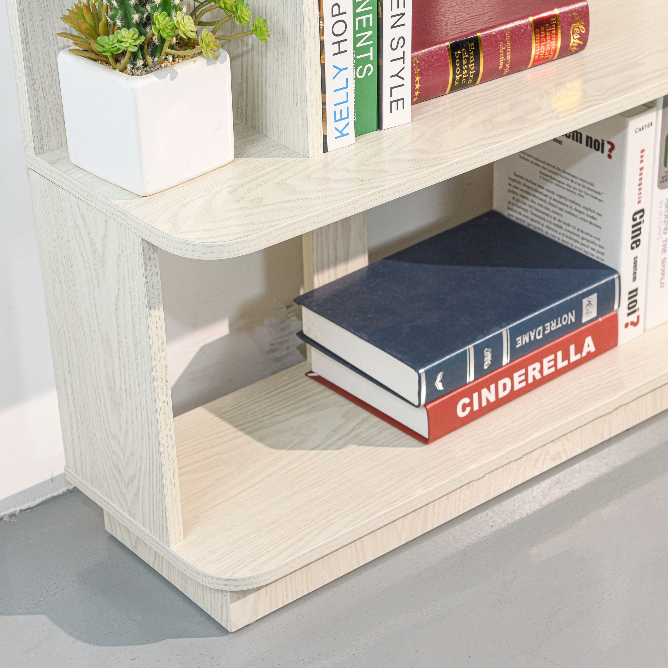 GDF Studio Derwin Modern 5-Tier Open Storage Bookcase, Wooden Media Bookshelf Organizer for Home Office, White Oak