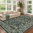thumbnail image 2 of FairOnly 5'x7'Retro Floral Printed Machine Washable Area Rug Ultra-Thin Low Pile Stain & Pet Friendly Non Slip Indoor Rug for Living Room Bedroom Kitchen Dining,Dark Green, 2 of 7