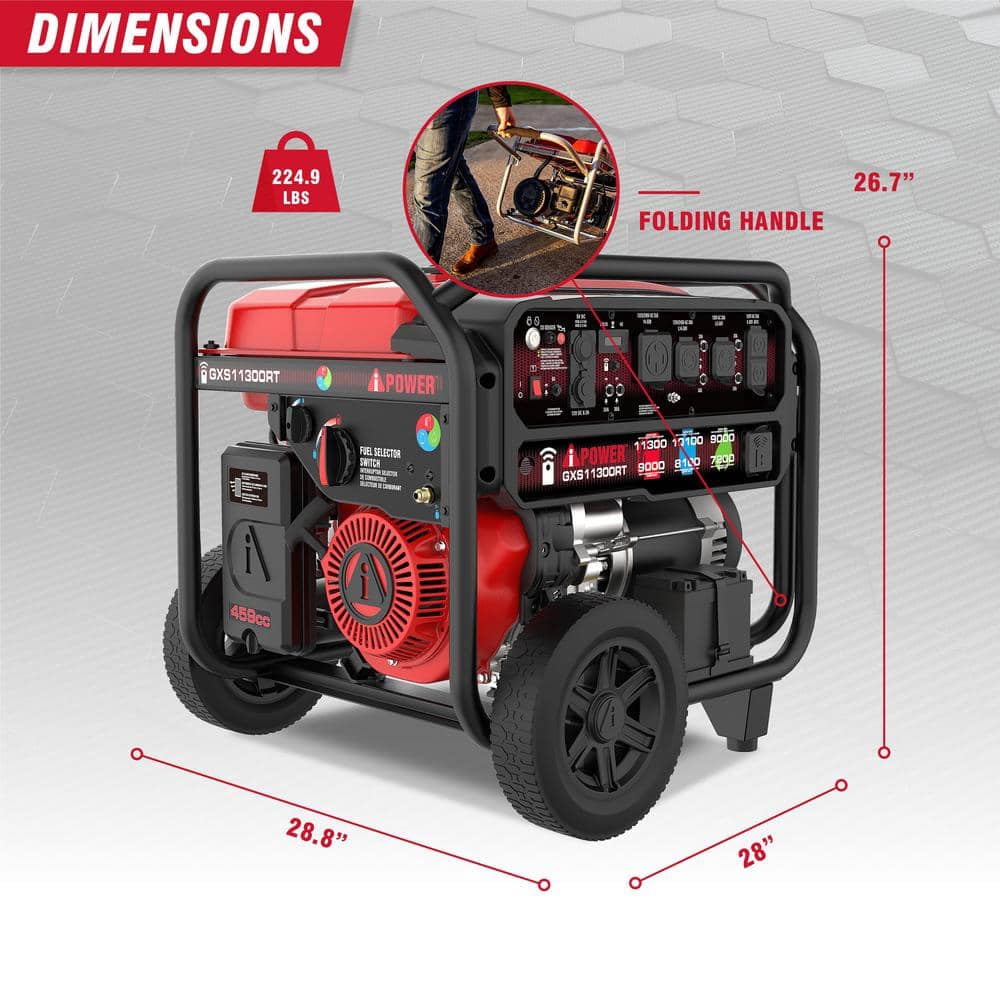 A-iPower 11300-Watt Remote Start Tri-Fuel Portable Generator with 459cc OHV Engine and CO Sensor