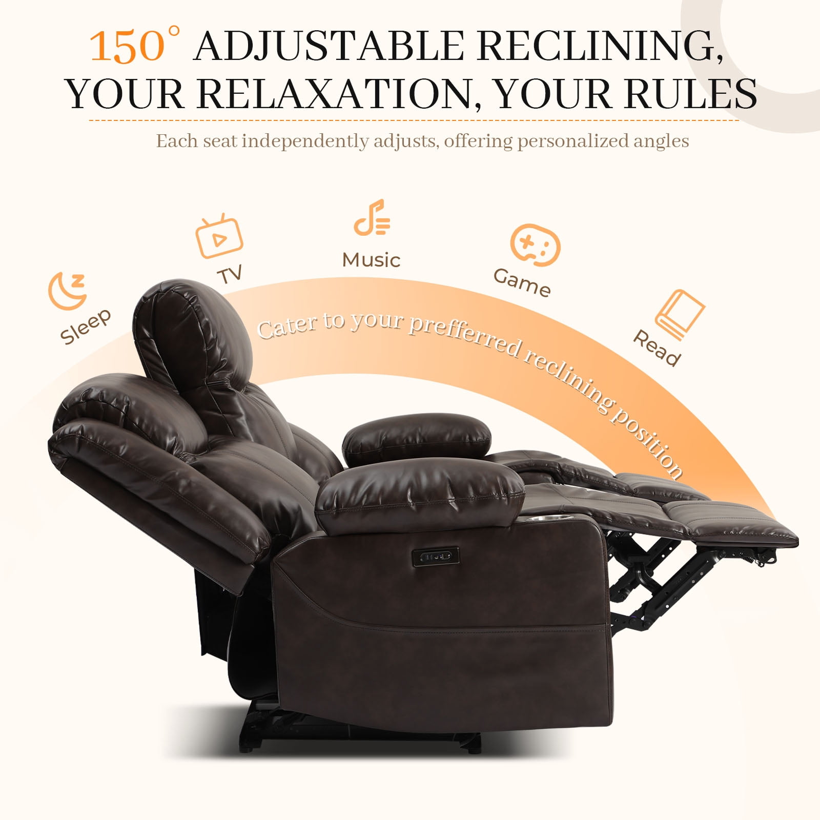 76" Power Reclining Loveseat Sofa, Electric Home Theater Seating with Motorized Buttons/Side Pocket/Cup Holders/4 Colors Ambient Lighting/USB Port/Type-C