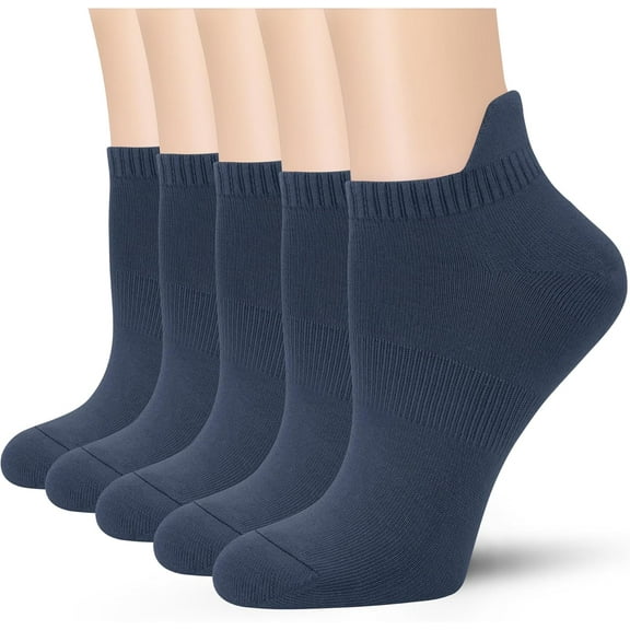 Viscose Bamboo No Show Sock Women Ankle Thin Low Cut Socks Arch Support Breathable Athletic Sock 5 Pairs Navy Blue-5 Pairs Large