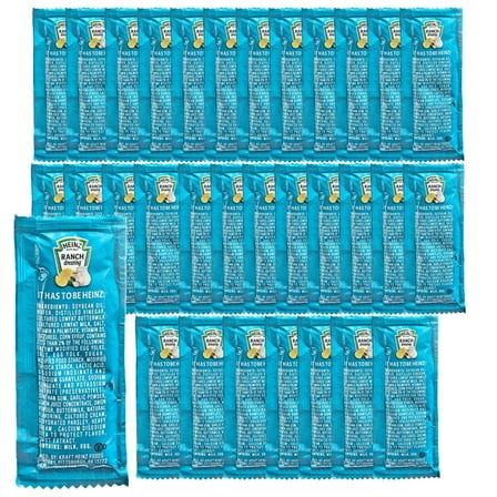 Heinz Ranch Dressing Portion Packets, 1.5 oz Each (30 Count) – Creamy Buttermilk Flavor for Salads, Fries & Wraps